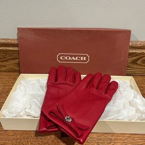 COACH Red Leather Bow-Accent Women's Gloves